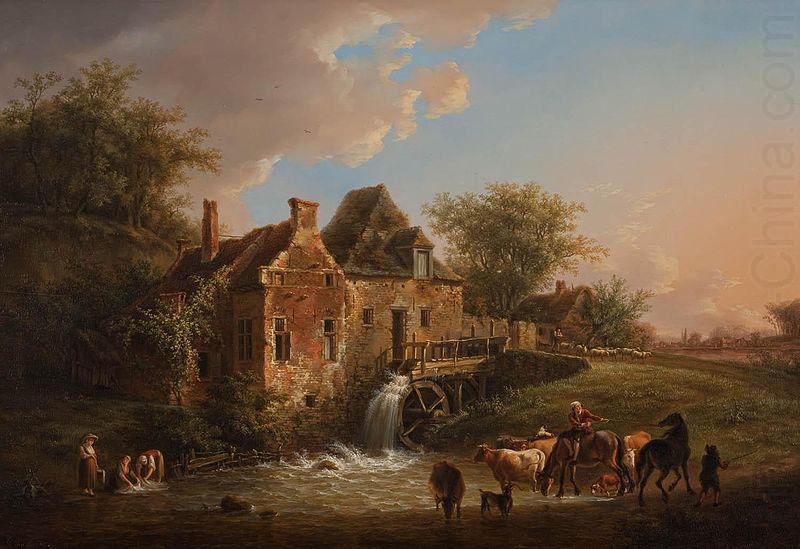 Henri van Assche Landscape with waterfall and farm china oil painting image